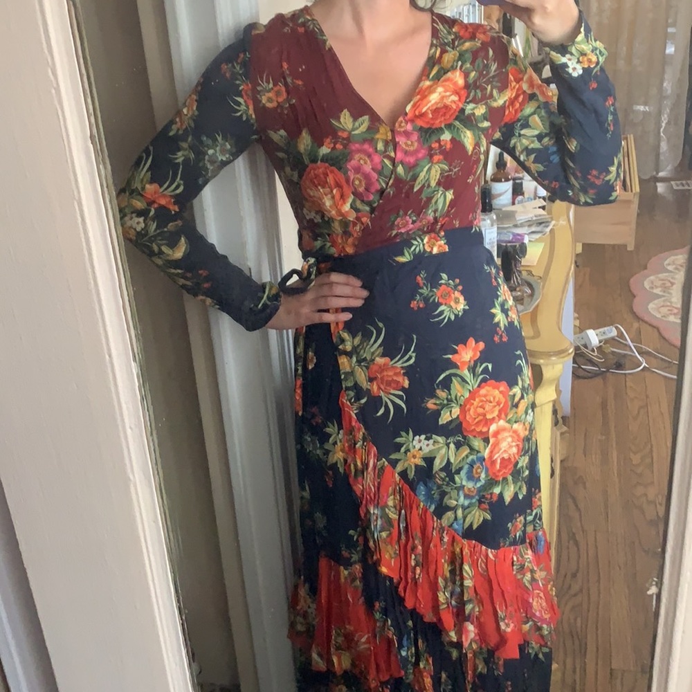 FARM RIO X ANTHROPOLOGIE AUDREY COLOR MAXI WRAP DRESS XSP